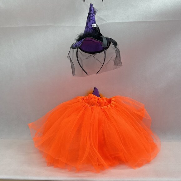 Brand New Custom Neon Orange Halloween Witch Tutu with Headband Hat - Picture 2 of 8